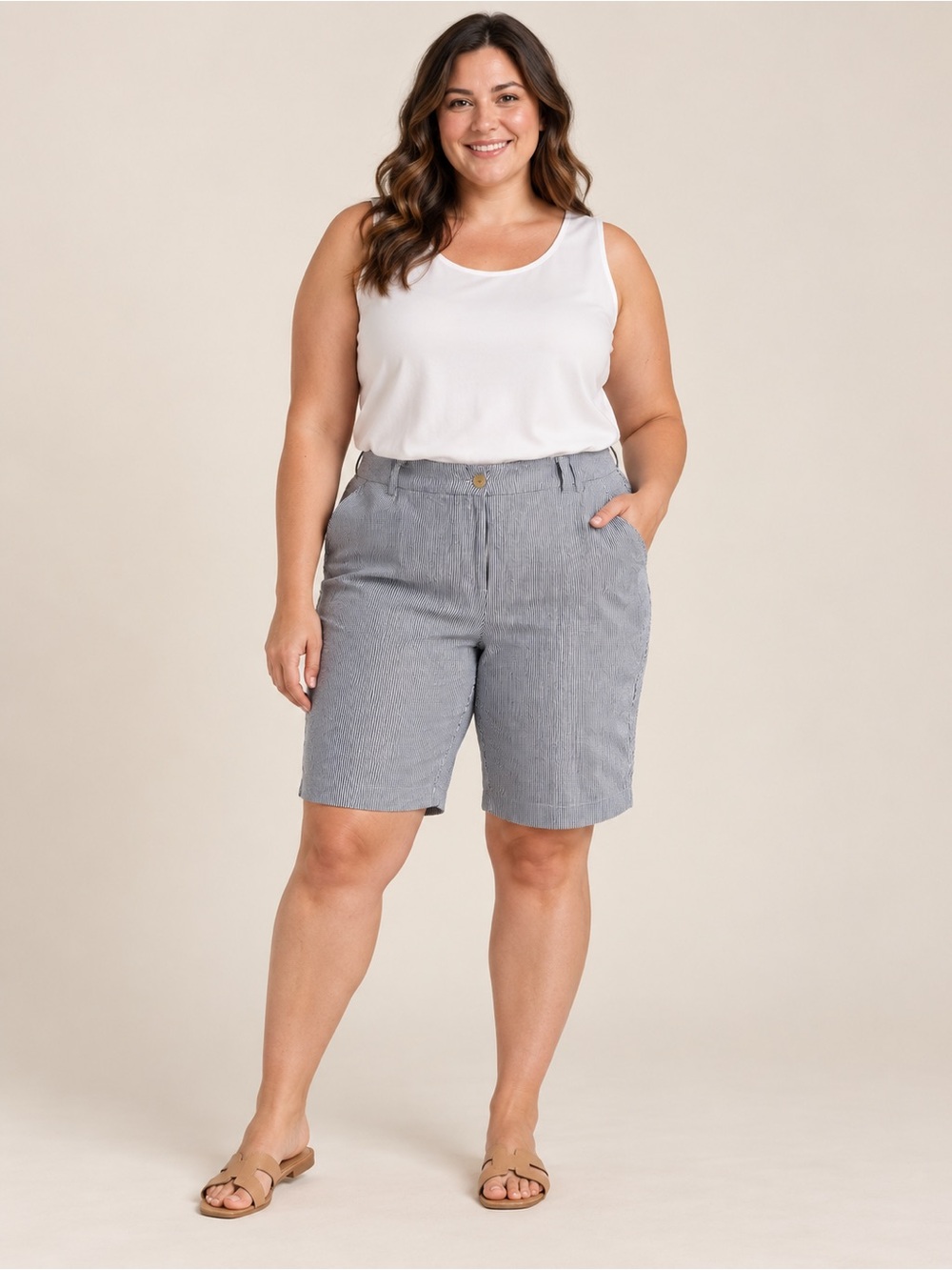 Talbots Women’s Striped Bermuda Shorts Plus Size 20W Tailored Casual Stretch